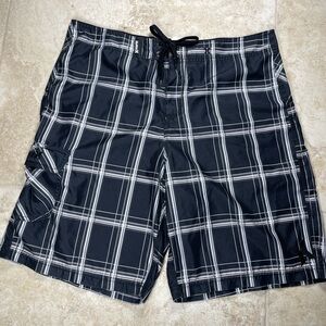 Hurley Black and White Plaid Board Shorts